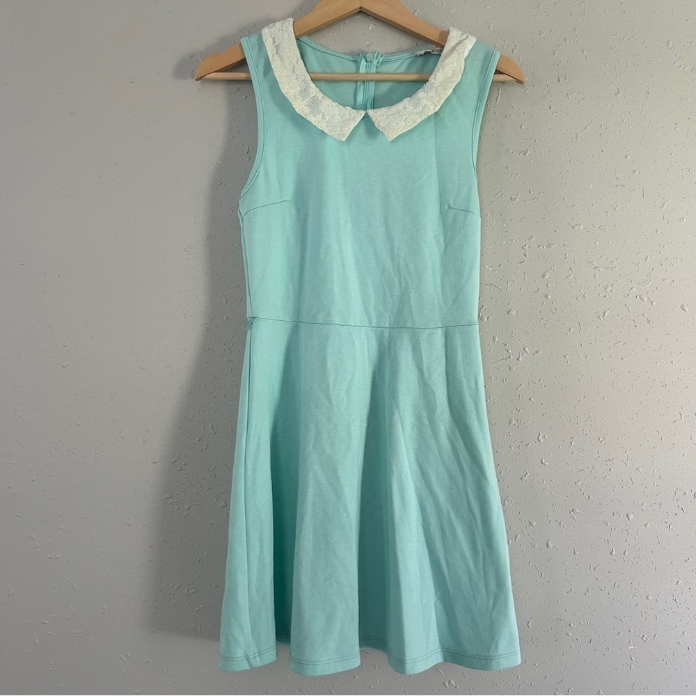 Love Tree Mint Sleeveless A-Line Dress Peter Pan Collar Casual Preppy Small